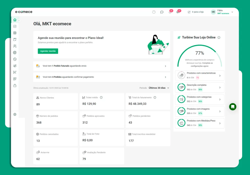 Dashboard completo com métricas de vendas e análise de produtos
